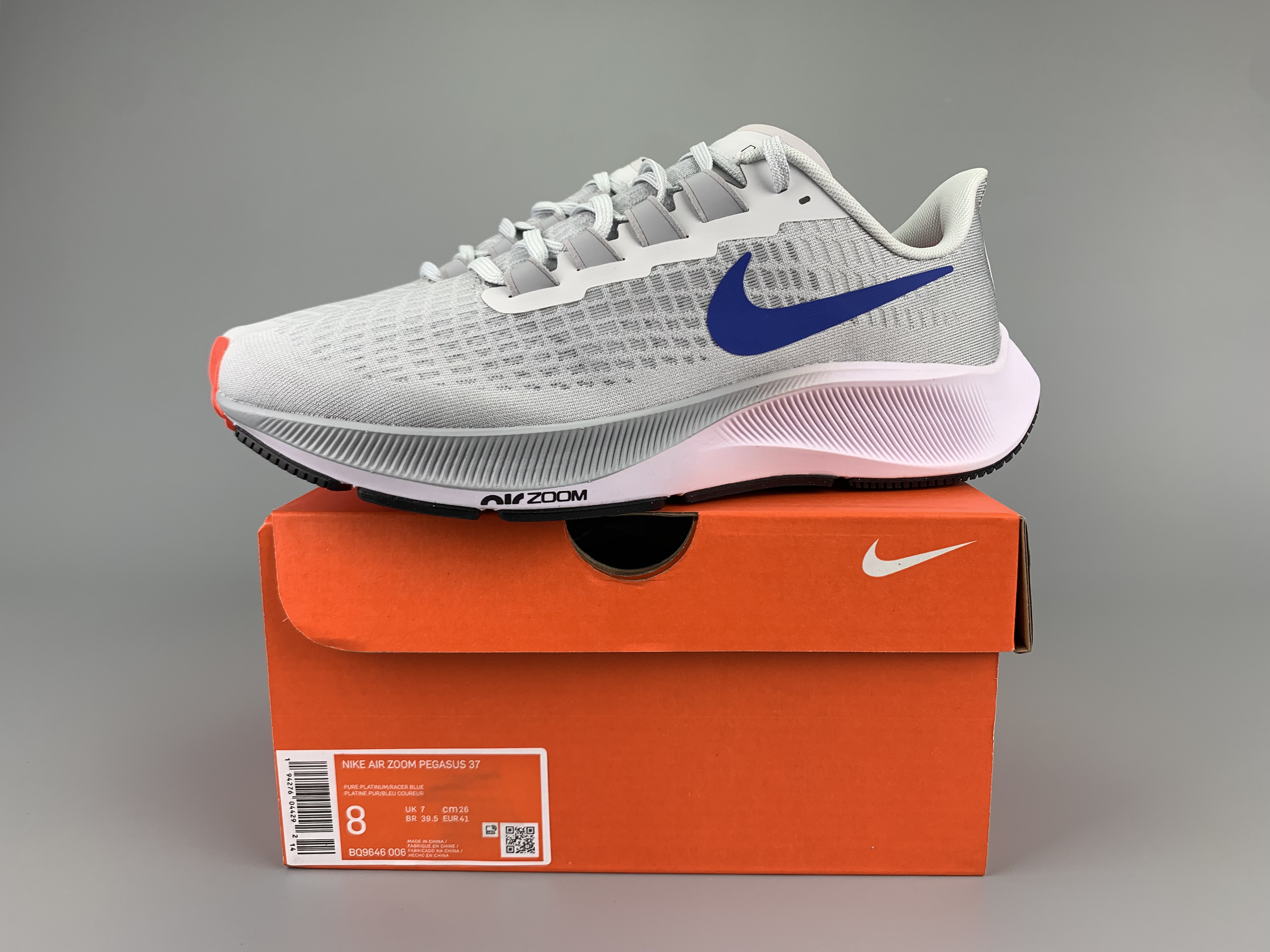 Nike Zoom Pegasus 37 Grey Blue Orange White Shoes